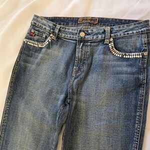 Yuka Jeans Women's Midrise bootcut Crystal front pocket bling size 10